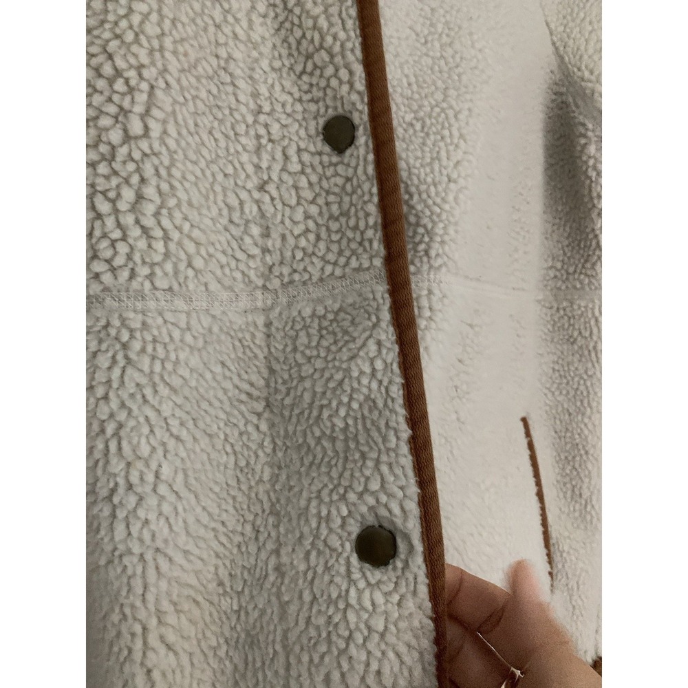 Old Navy Women Jacket Coat Sherpa Faux Suede Sz XS Oversized Ivory Tan Snaps - Picture 6 of 14